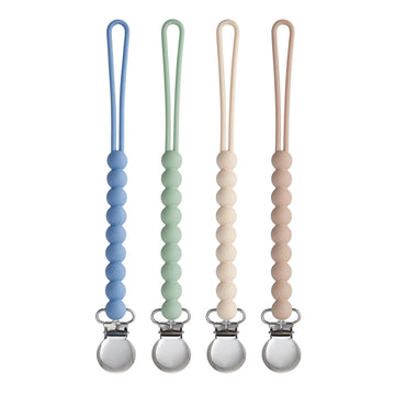 Pacifier Clip for Boys Girls - MORIBOX 4 Pack Paci Clip Soothie Baby Binky Holder for Shower Gift Birthday (Beige+White+Lpink+Lg