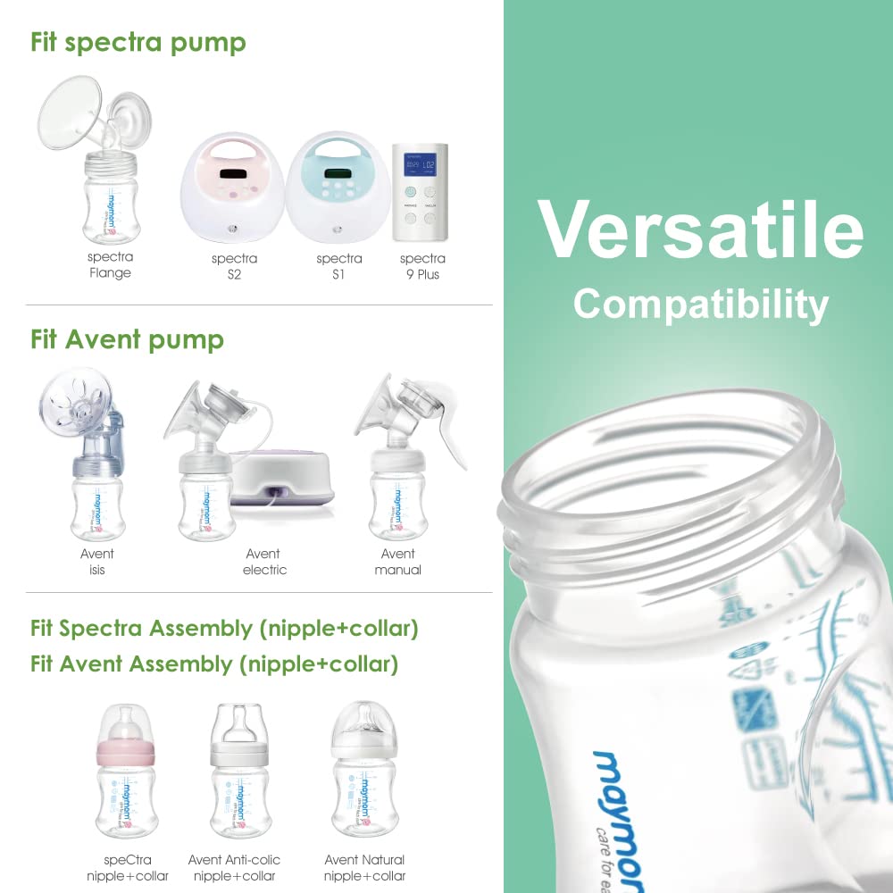 Maymom Wide-Mouth Milk Storage And Feeding Collection Bottle With Nipple, Dome Cap, Bottle Top, Sureseal Sealing Disk; Compatibl