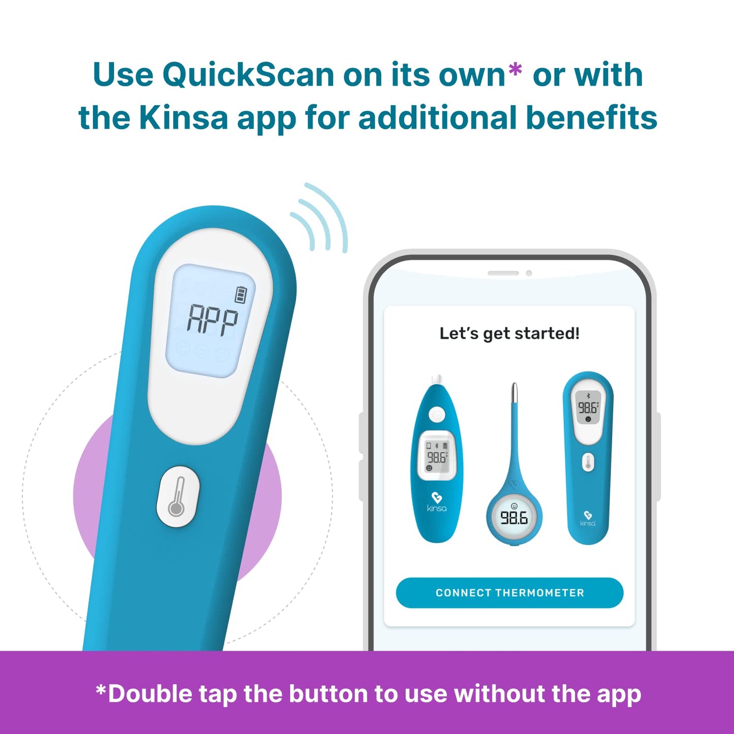 Kinsa Quickscan Smart Thermometer - No-Touch, Contactless Digital Forehead Thermometer For Babies, Kids, Adults - Works With A S