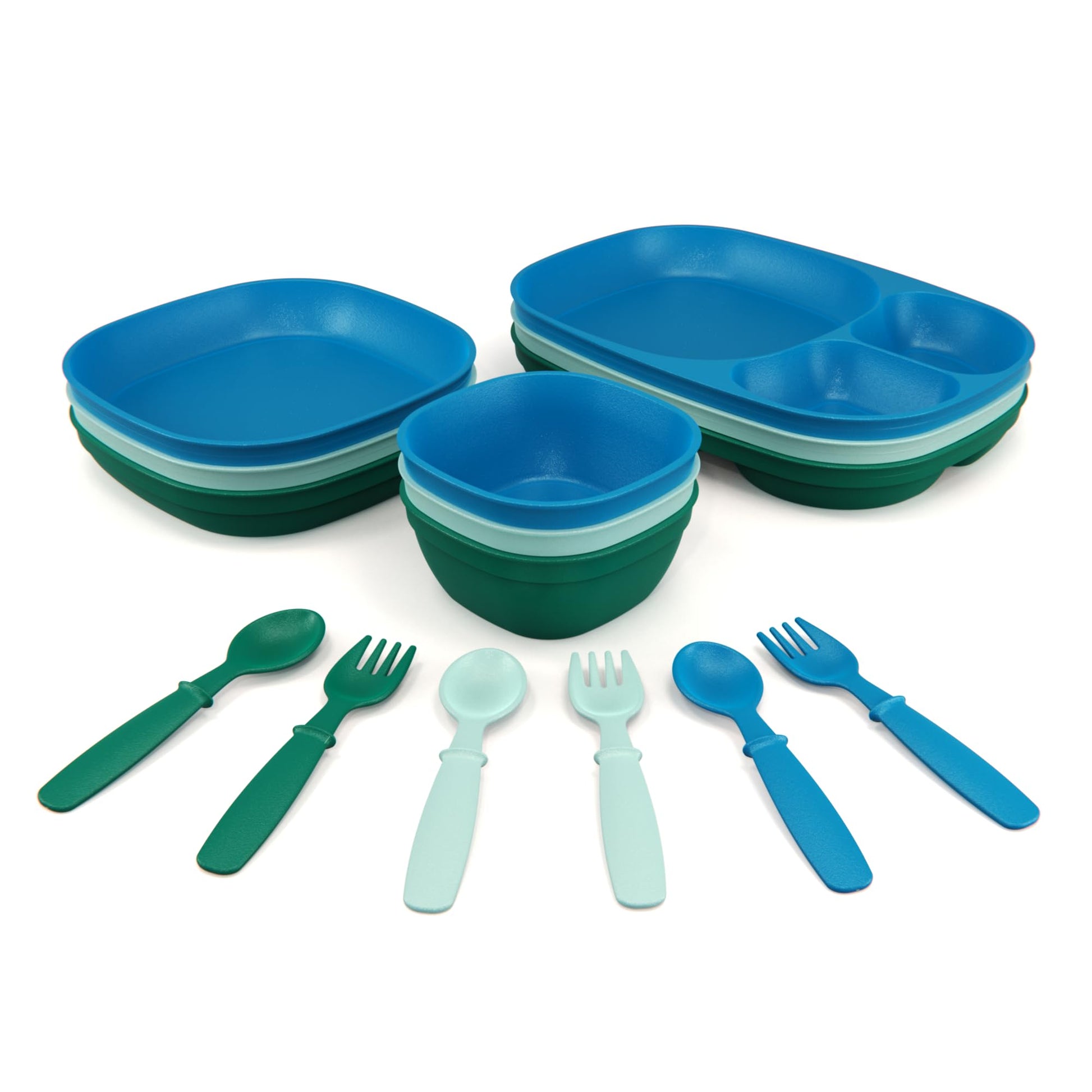 Kids Dinnerware Set - 15 Pieces - 3 Place Settings - Tough Tableware For Toddlers - Made In The Usa - Dishwasher And Microwave S