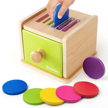 Montessori Toys for 1-3 Year Old: Color Sorting Wooden Drawer Box Toy for Toddlers, Object Permanence and Fine Motor Sensory Toy