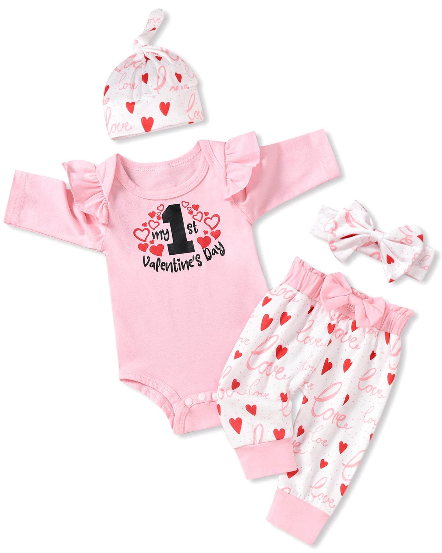 Fioukiay Newborn Baby Girl Valentine'S Day Clothes Infant Valentine'S Day Outfits Clothing Sets (Pink, Newborn)