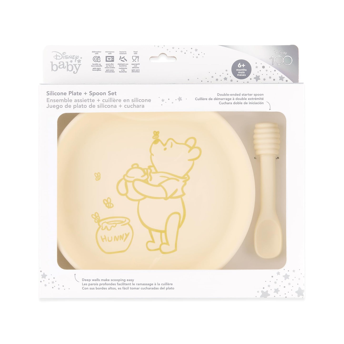 Bumkins Disney Baby And Toddler Plate And Spoon Set, Silicone Dish For Babies And Kids, Baby Led Weaning, Children Feeding Suppl