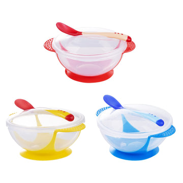 Berry President Baby Bowls With Suction Base, Spill-Proof Lid, Temperature-Sensing Spoon, Binaural Design Bowl For Babies Kids C