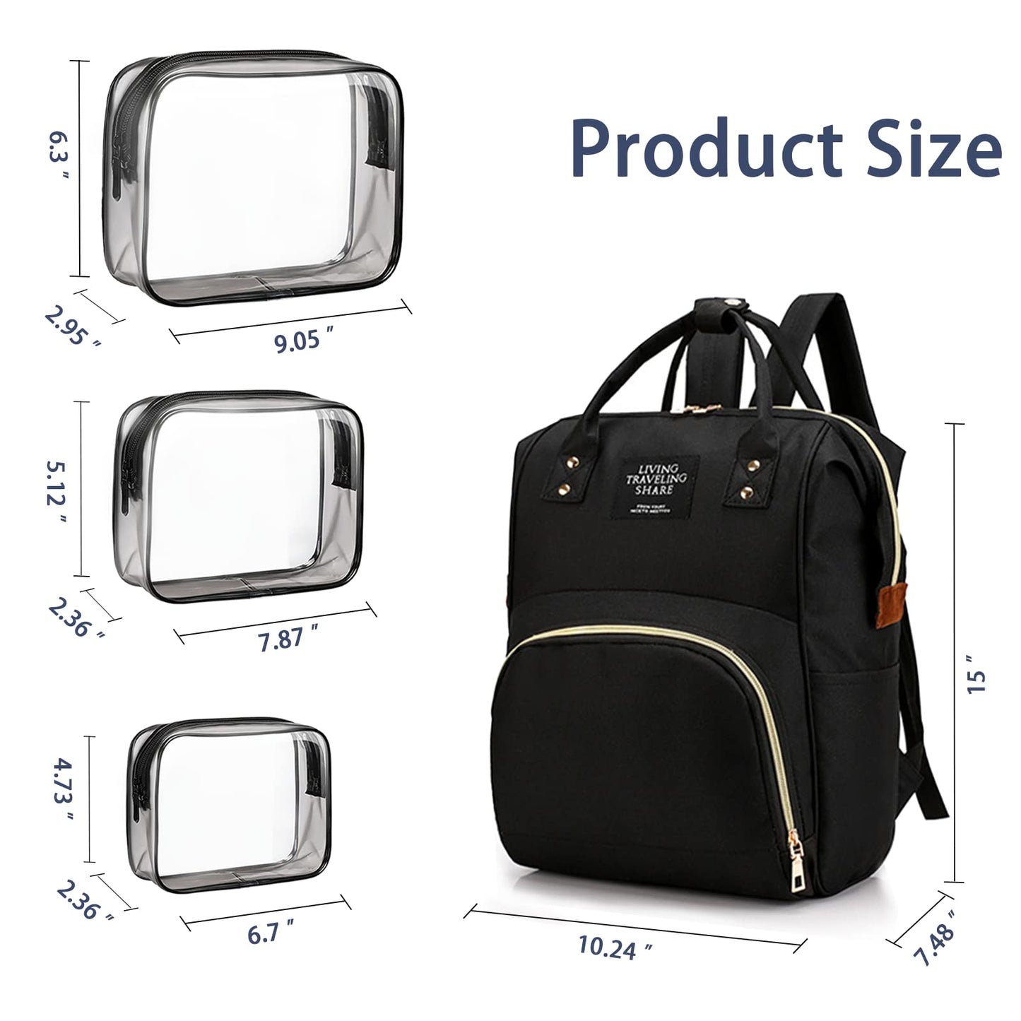 Diaper Bag With Organizing Pouches, Nappy Bags Handbag Multifunction Diaper Bag For Baby Care Travel Backpack Large Capacity Bla