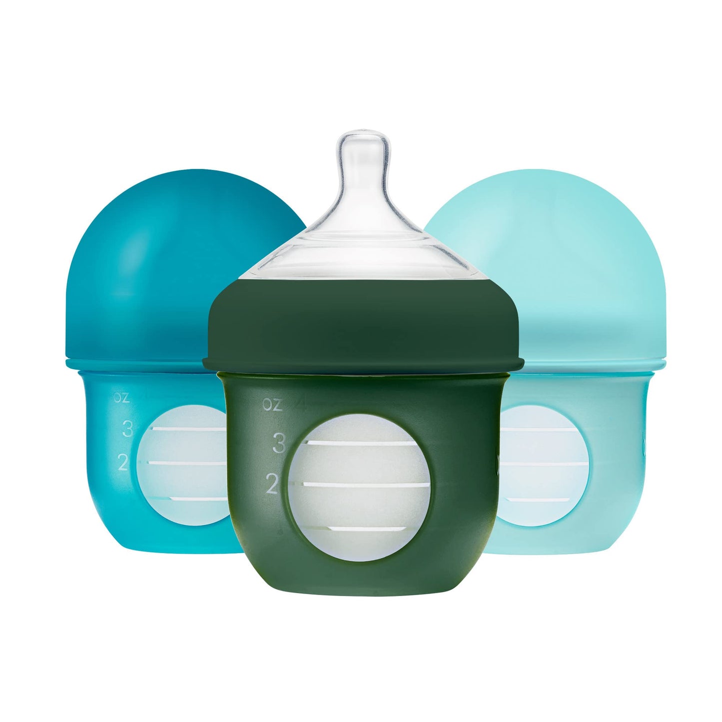 Boon Nursh Reusable Silicone Baby Bottles With Collapsible Silicone Pouch Design - Everyday Baby Essentials - 3 Count - Stage 1