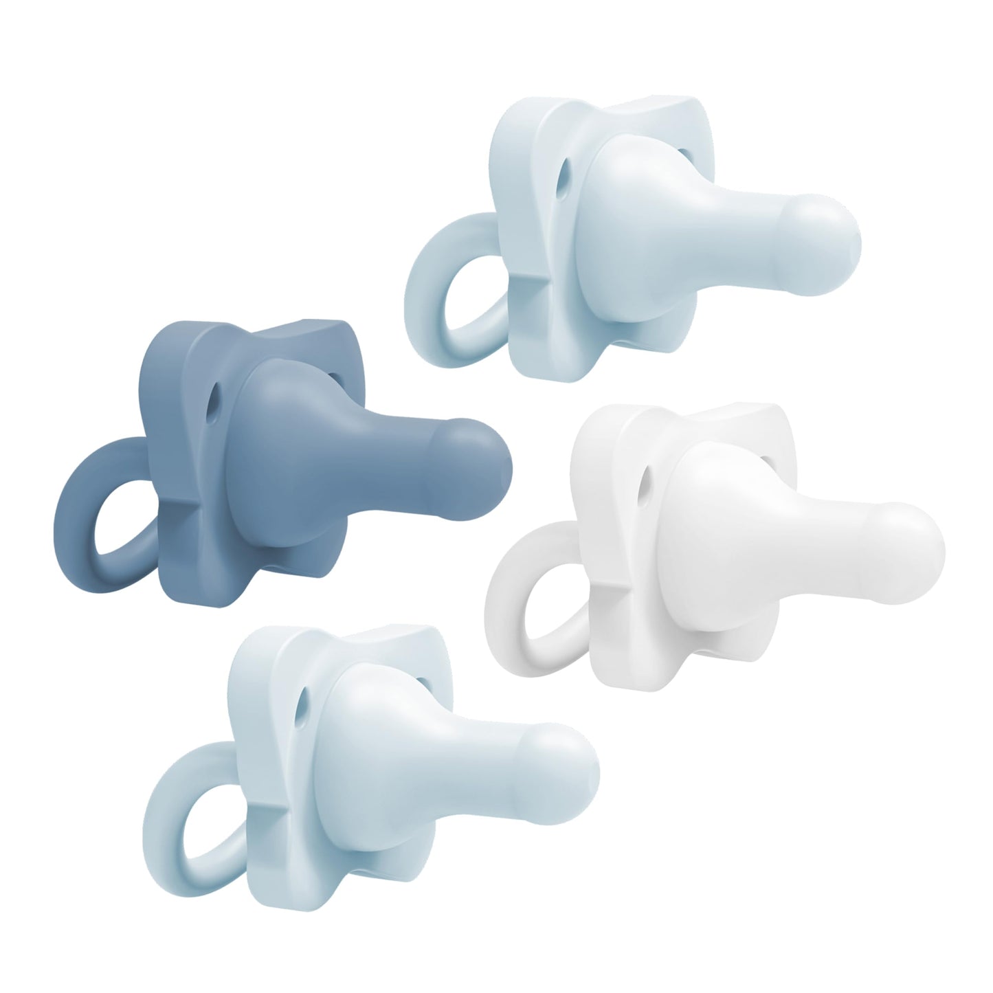 Dr. Browns HappyPaci 100% Silicone Baby Pacifier, Contoured One-Piece Design, Light-Blue, Blue, White, 0-6m, BPA-Free, 4-Pack
