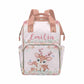 M Yescustom Customized Cute Deer Diaper Bag With Name, Personalized Pink Floral Waterproof Mommy Nursing Nappy Backpack With Lar