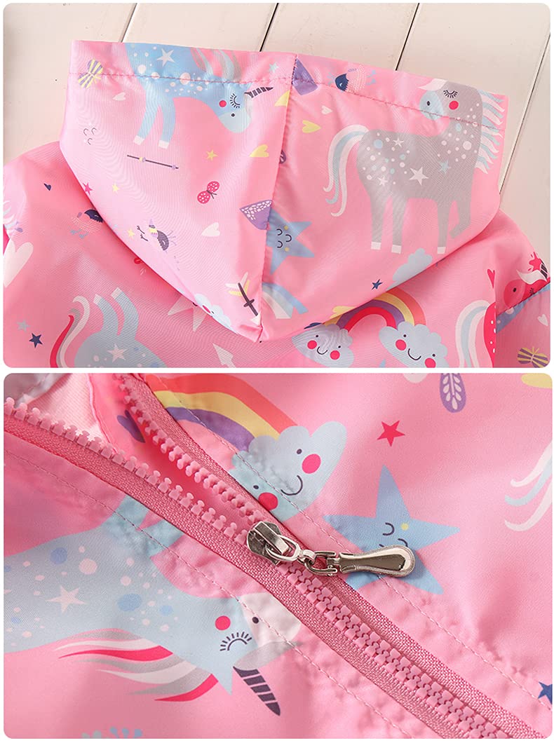Little Hand Toddler Girls Unicorn Spring Fall Outerwear Windbreaker Rainbow Pink Jackets Coat 7-8 Years