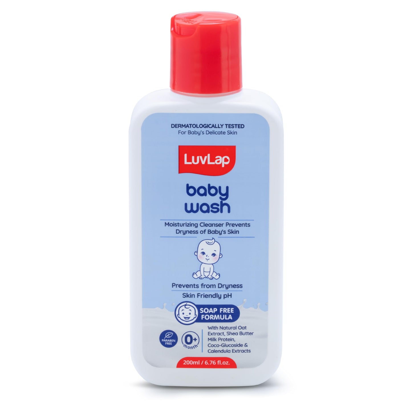 Luvlap Baby Wash - 200Ml, With Milk Protein, Oatmeal, Shea Butter And Vitamin E, Soap Free, Baby Wash For Baby Bath, Natural, Ph