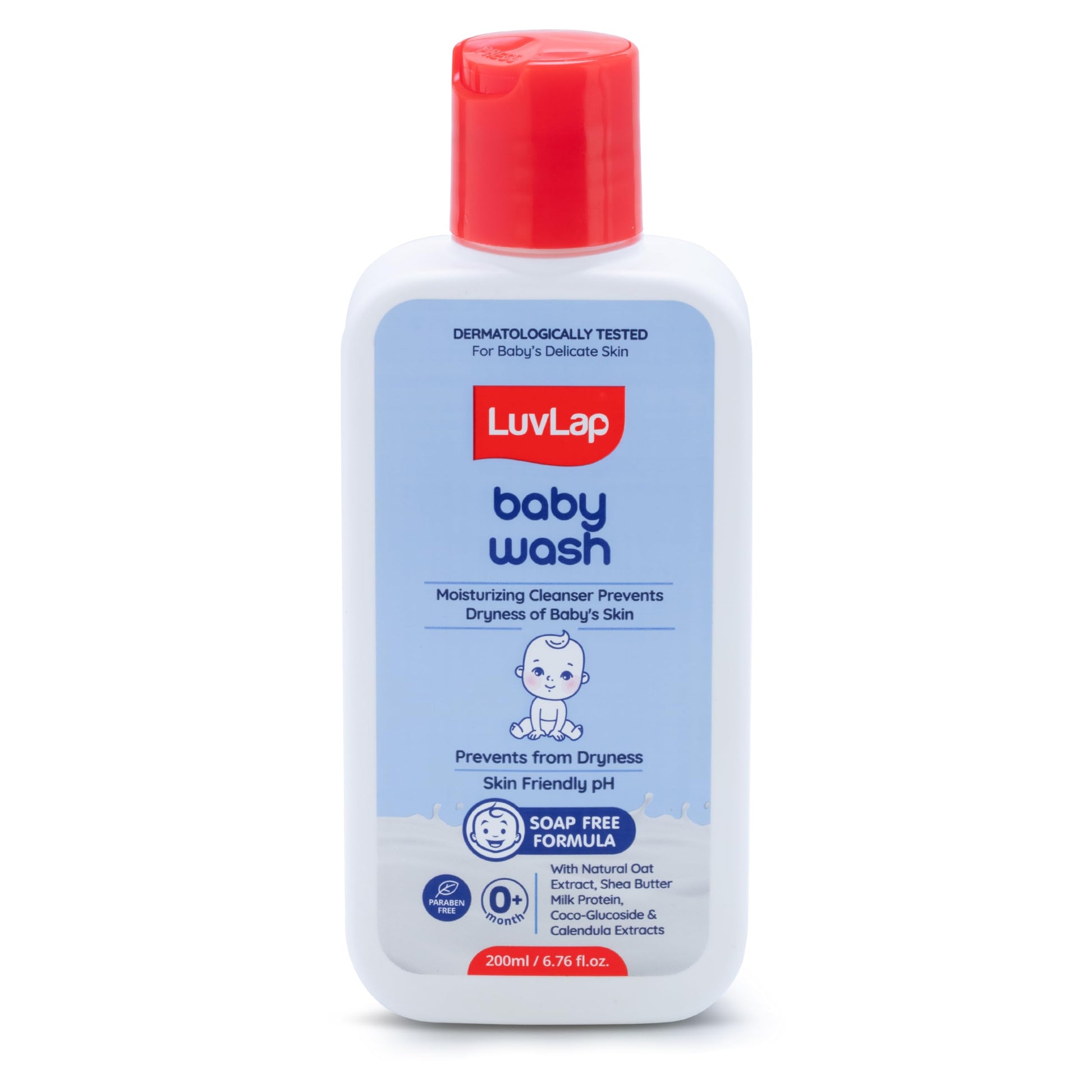 Luvlap Baby Wash - 200Ml, With Milk Protein, Oatmeal, Shea Butter And Vitamin E, Soap Free, Baby Wash For Baby Bath, Natural, Ph