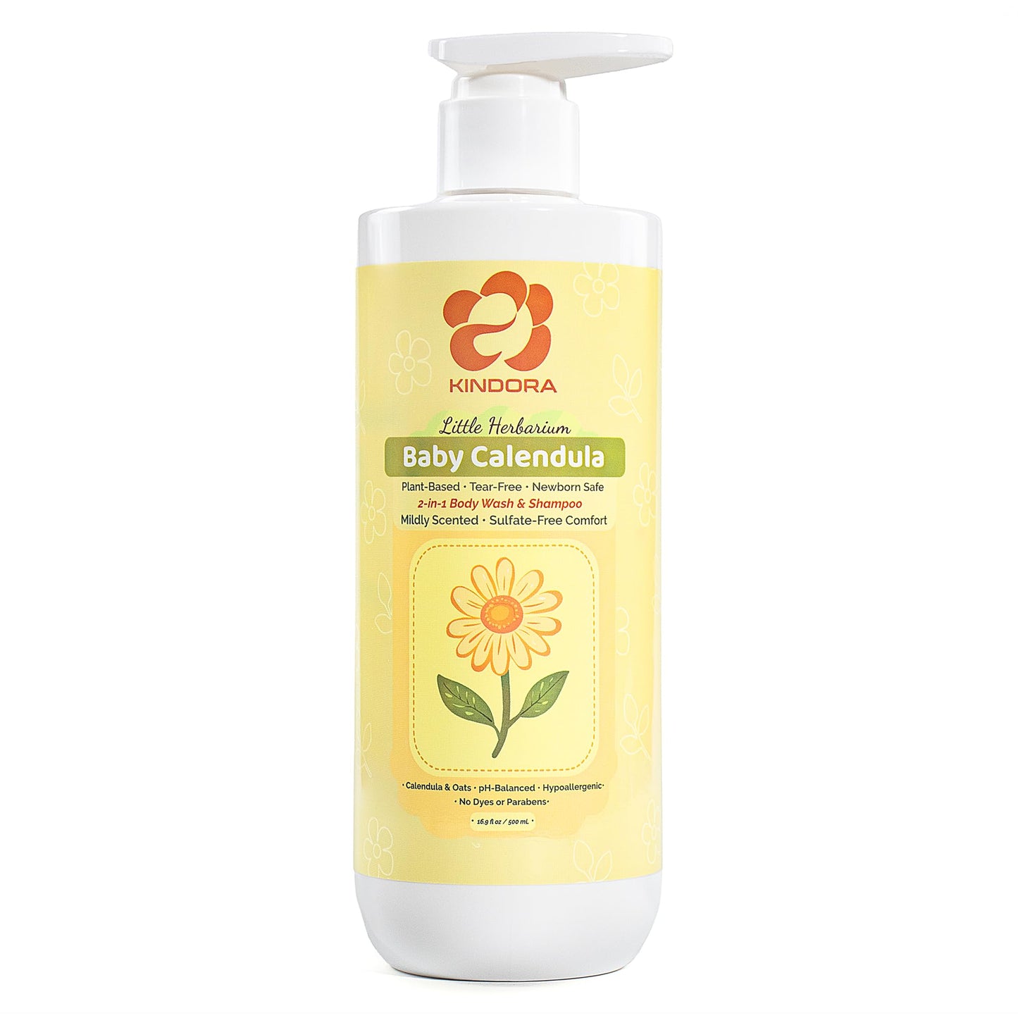 KINDORA 2-in-1 Baby Shampoo and Body Wash with Calendula & Oat - Gentle, Tear-Free & Hypoallergenic | Plant Based Cradle Cap Tre