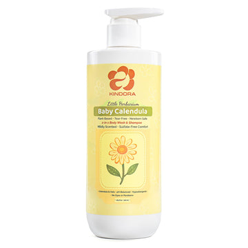 KINDORA 2-in-1 Baby Shampoo and Body Wash with Calendula & Oat - Gentle, Tear-Free & Hypoallergenic | Plant Based Cradle Cap Tre