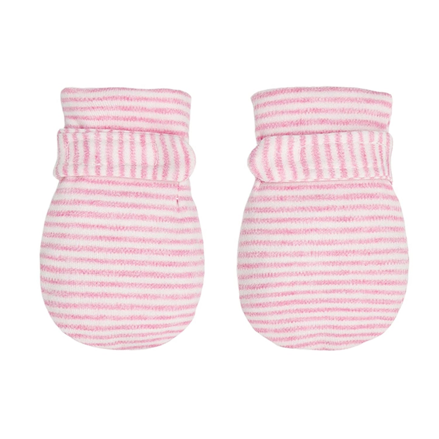 Newborn Baby No Scratch Mittens Stay On, 100% Cotton Breathable, Adjustable Infant Gloves For Baby Boys Girls Mittens (Pink Stri