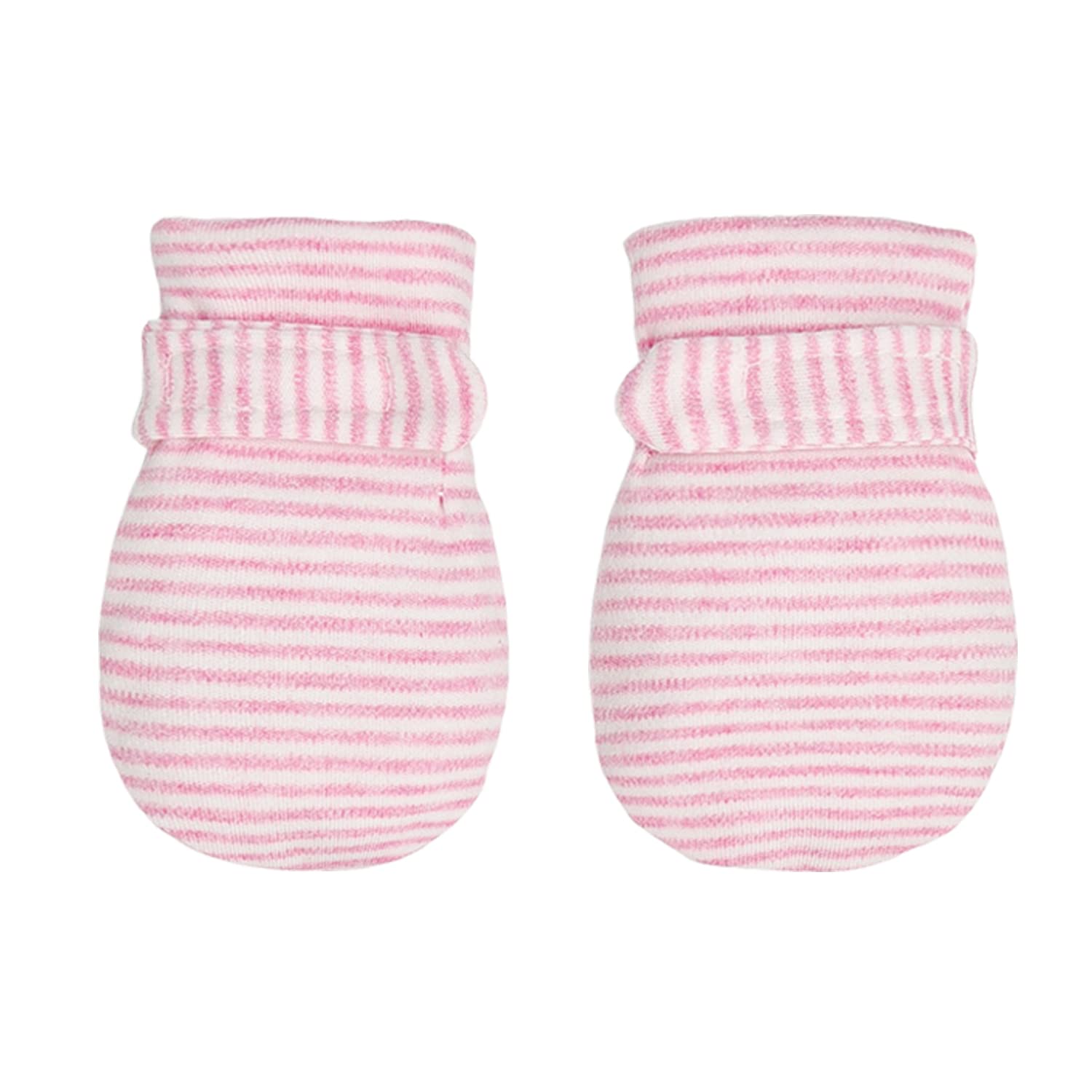 Newborn Baby No Scratch Mittens Stay On, 100% Cotton Breathable, Adjustable Infant Gloves For Baby Boys Girls Mittens (Pink Stri