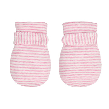 Newborn Baby No Scratch Mittens Stay On, 100% Cotton Breathable, Adjustable Infant Gloves For Baby Boys Girls Mittens (Pink Stri