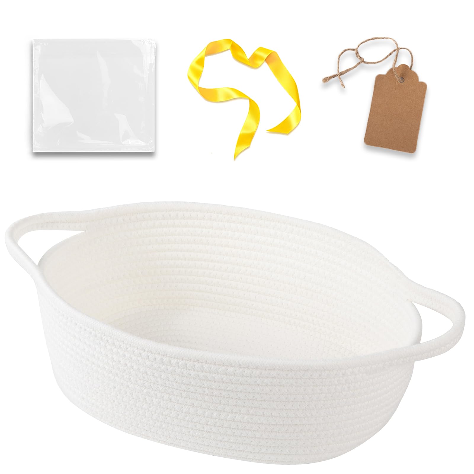 OIAHOMY Small Woven Basket with Gift Bags, Ribbons & DIY Label Card, Baskets for Gifts Empty, Small Rope Basket, Cute Decorative