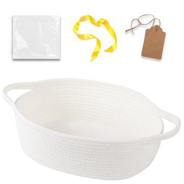 OIAHOMY Small Woven Basket with Gift Bags, Ribbons & DIY Label Card, Baskets for Gifts Empty, Small Rope Basket, Cute Decorative