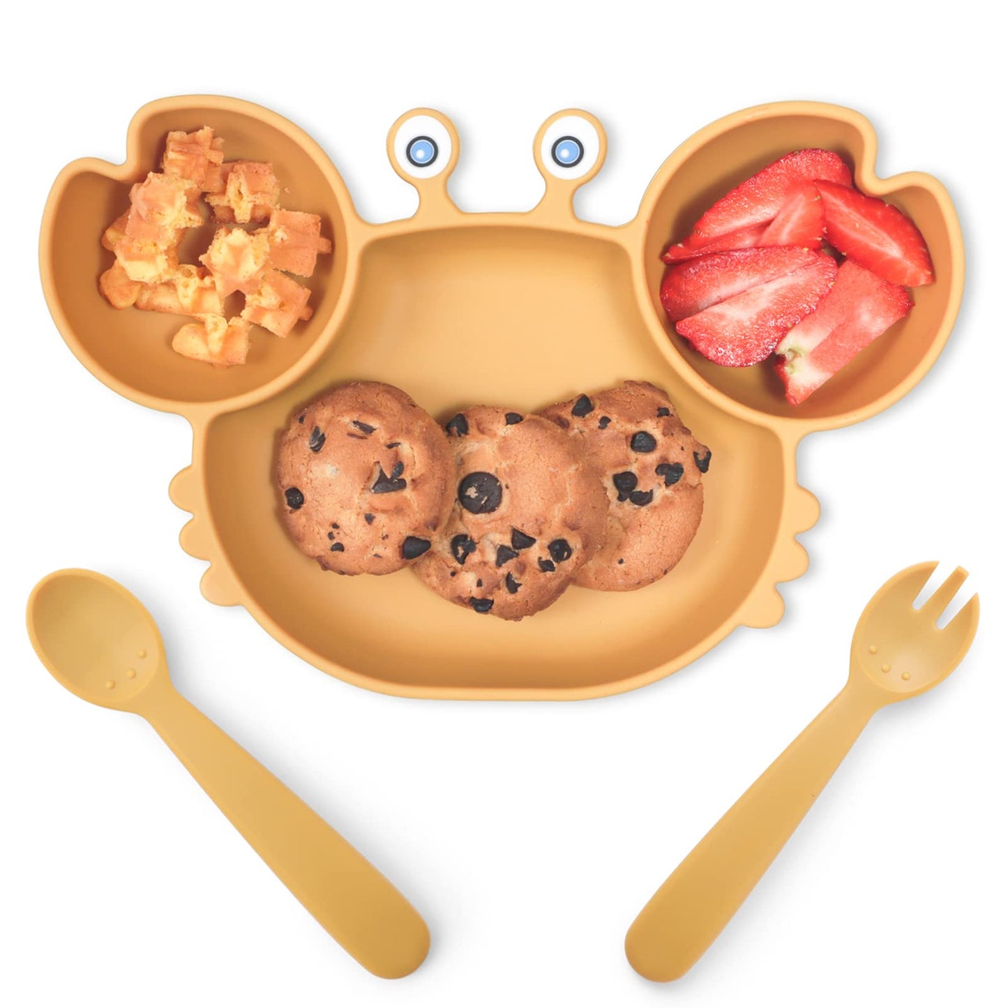 ROCCED Suction Plates for Baby, Silicone Plates with Suction for Baby Divided, Baby Spoon Fork Set for Toddler Baby Dishes Kids 
