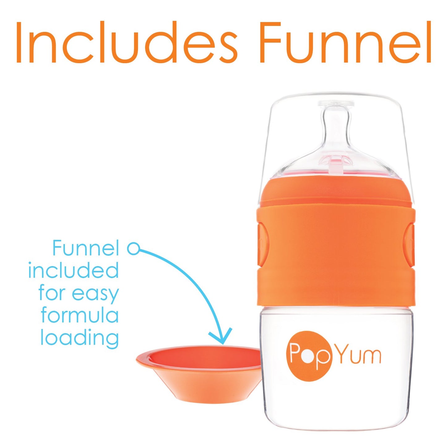Popyum 5 Oz Orange Anti-Colic Formula Making/Mixing/Dispenser Baby Bottles, 3-Pack (With #1 Nipples)