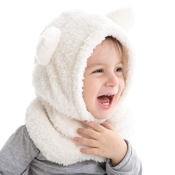 Baby Girls Boys Winter Warm Scarf Hat Kids Thick Earflap Hood Cap With Ear 6M-7T (White,S)