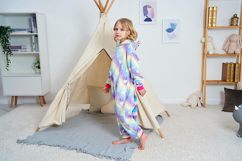 Newplush Child Onesie Girls Boys Halloween Costumes Rainbow Cloud Unicorn Animal Pajama For Christmas (6-8 Years)