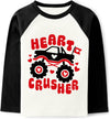Kids I Crush Hearts Monster Truck Toddler Boys Valentine'S Day T-Shirt Toddler Vday Clothes Long Sleeve Raglan Tops Size 5