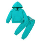 Happy Town Toddler Fall Outfits For Girl Boy Long Sleeve Hoodie Top And Long Sweatpants Set Toddler Sweatsuit (Solid Color-Lake