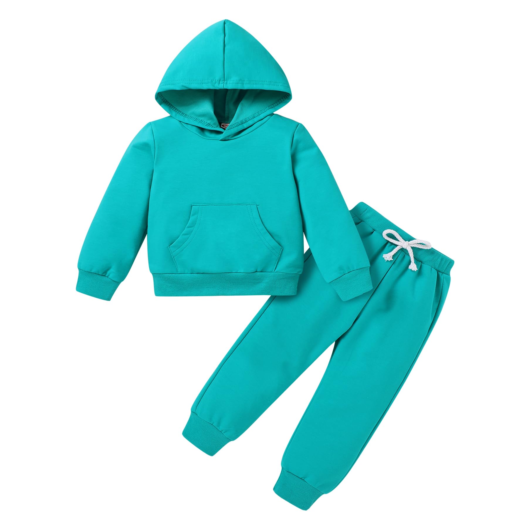Happy Town Toddler Fall Outfits For Girl Boy Long Sleeve Hoodie Top And Long Sweatpants Set Toddler Sweatsuit (Solid Color-Lake
