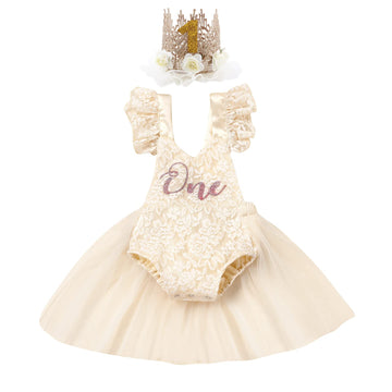 Onderful 1St Birthday Girl Outfit Baby Cake Smash Boho Rainbow First Birthday Dress Princess Floral Party Supply Lace Romper Min