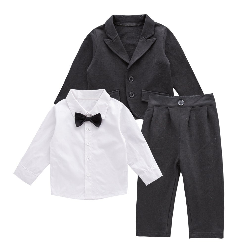 Baby Boys' Blazer Long Sleeves Shirts Pants Gentleman Suit 3 Pieces Sets Black 3-4 Years