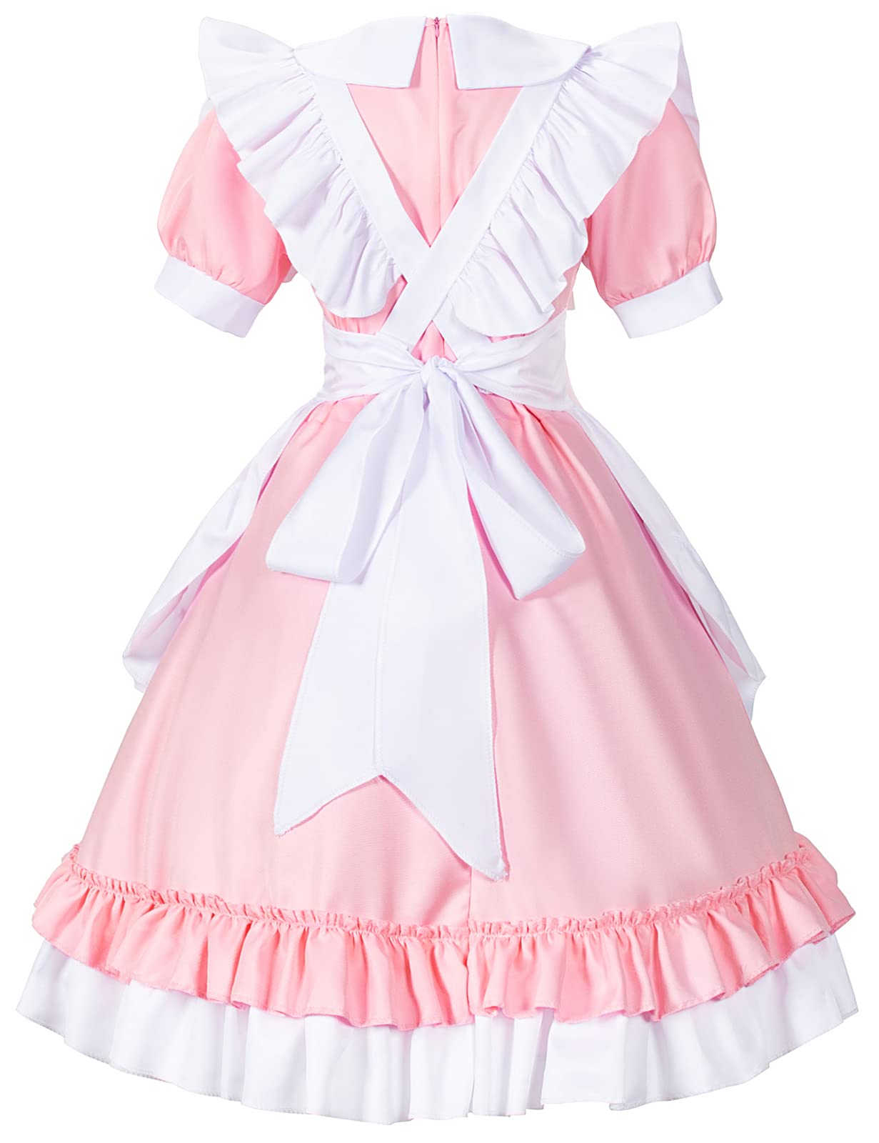 Irtysh Women Sweet Kawaii Costume Dress Anime French Maid Cosplay Furry Cat Ear Gloves Socks Set(Pink 2Xl)