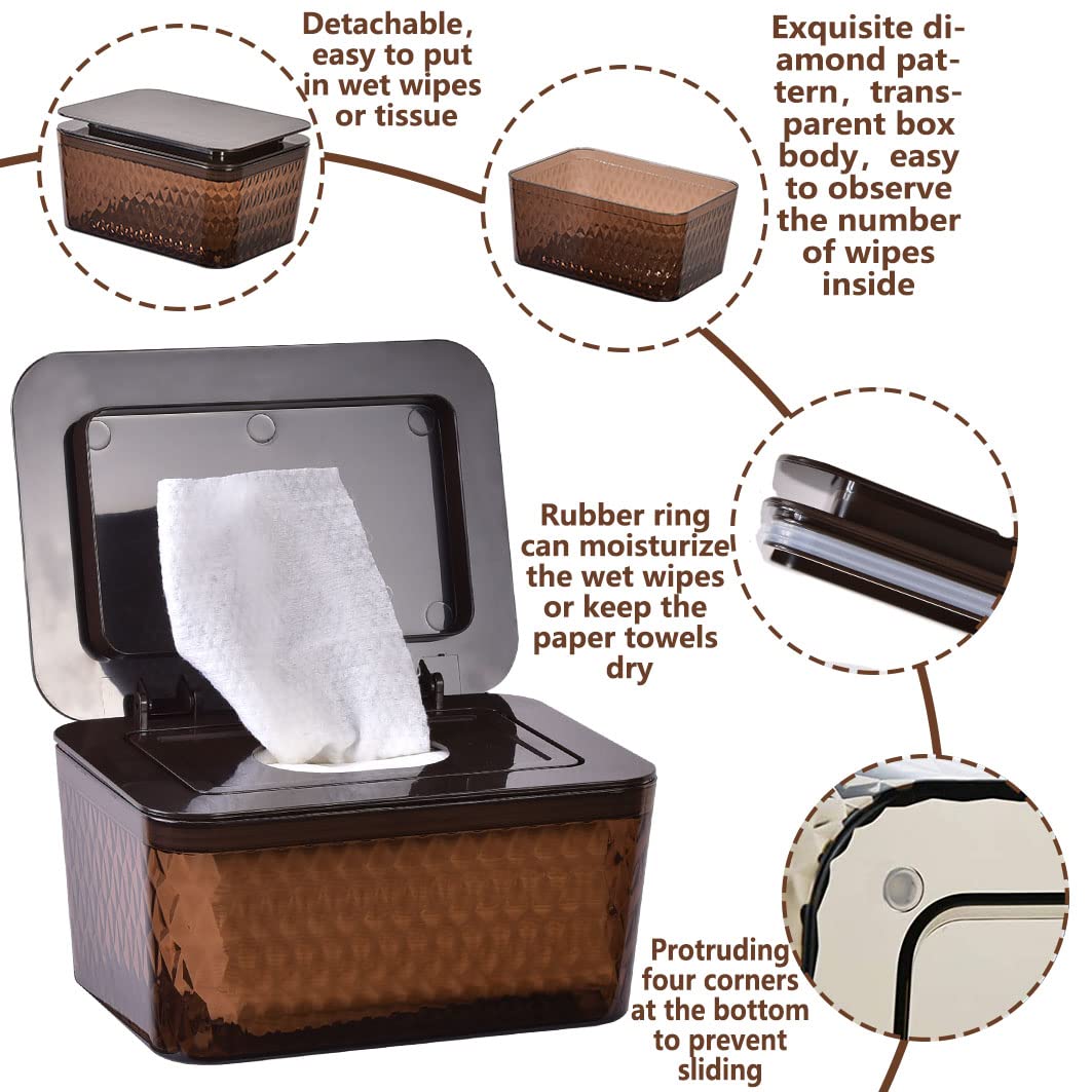 Umtiti Wipes Dispenser & Wipes Pouch/Tissue Bag, Wipes/Tissue Case With Moisture Seal Secure Lid, Non-Slip Rubber Feet & Sealing
