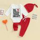 Fybitbo My First Valentines Day Baby Boy Outfits Newborn Infant Romper Onesie Heart Red Pants Hat Long Sleeve Clothes Set (Mr St
