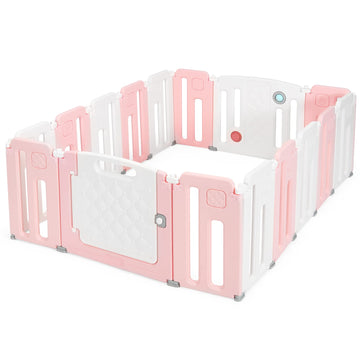 Costzon Baby Playpen, 16-Panel Extra Large Playpen For Babies And Toddlers, Foldable Activity Play Center With Safety Gate, Whit