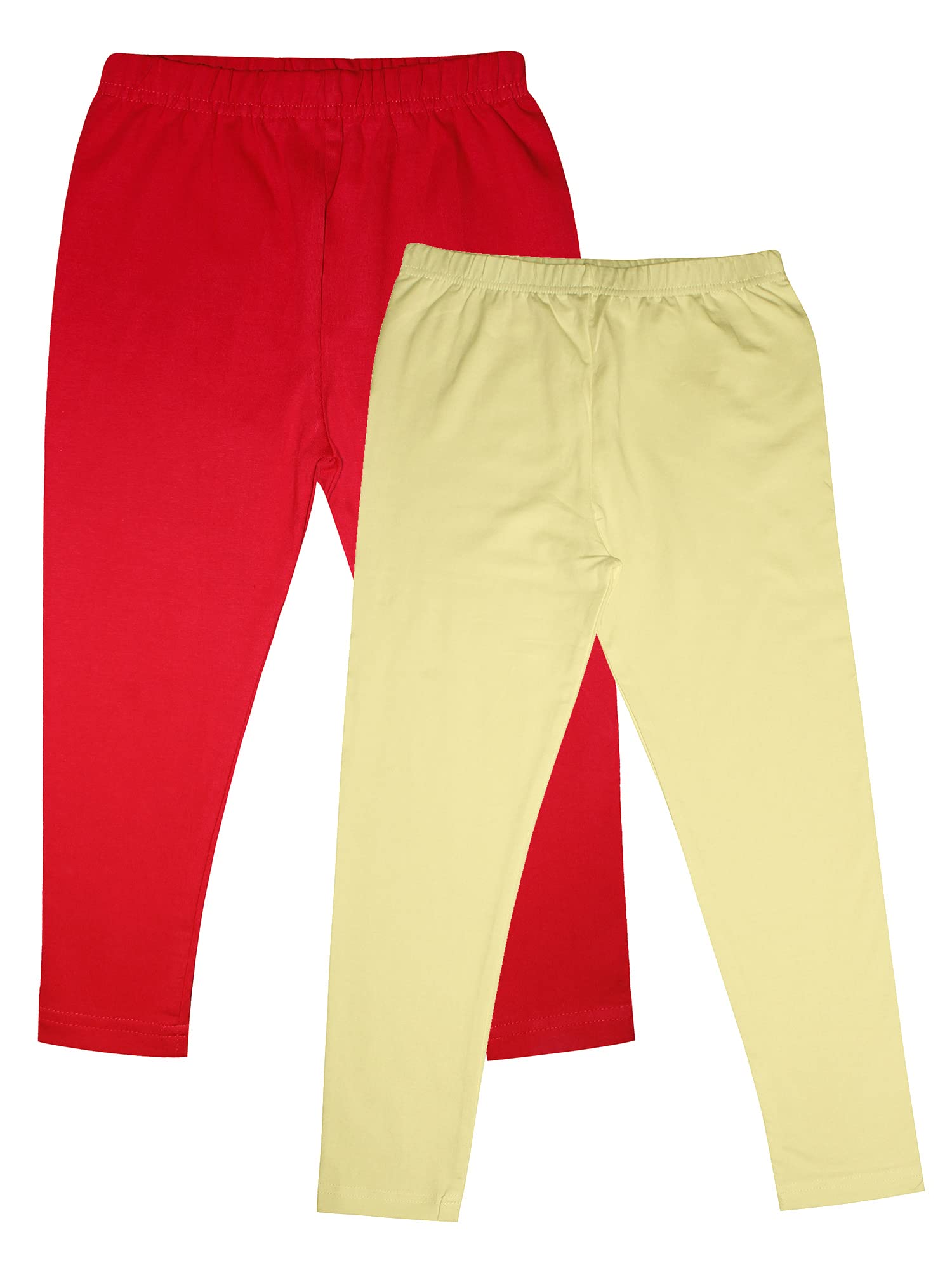KiddoPanti Girls Solid Ankle Length Spandex Legging Pack of 2, Cream & Red, 1214Y