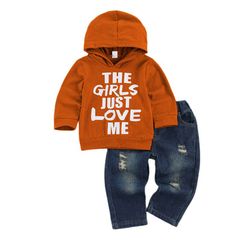 Fhutpw Toddler Baby Boy Outfits Hoodie Sweatshirts & Jeans Clothes Set Fall Winter 6 9 12 18 24 Months (A-Yellowish Brown, 12-18