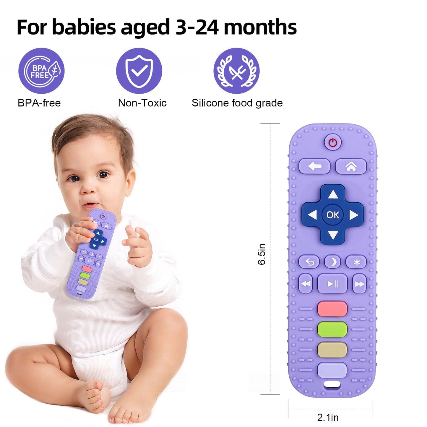 Chuya Silicone Baby Teething Toy Remote Control Shape Chew Toy for Babies 3-6 Months 3-24 Months, Teether Relief Baby Toys for I