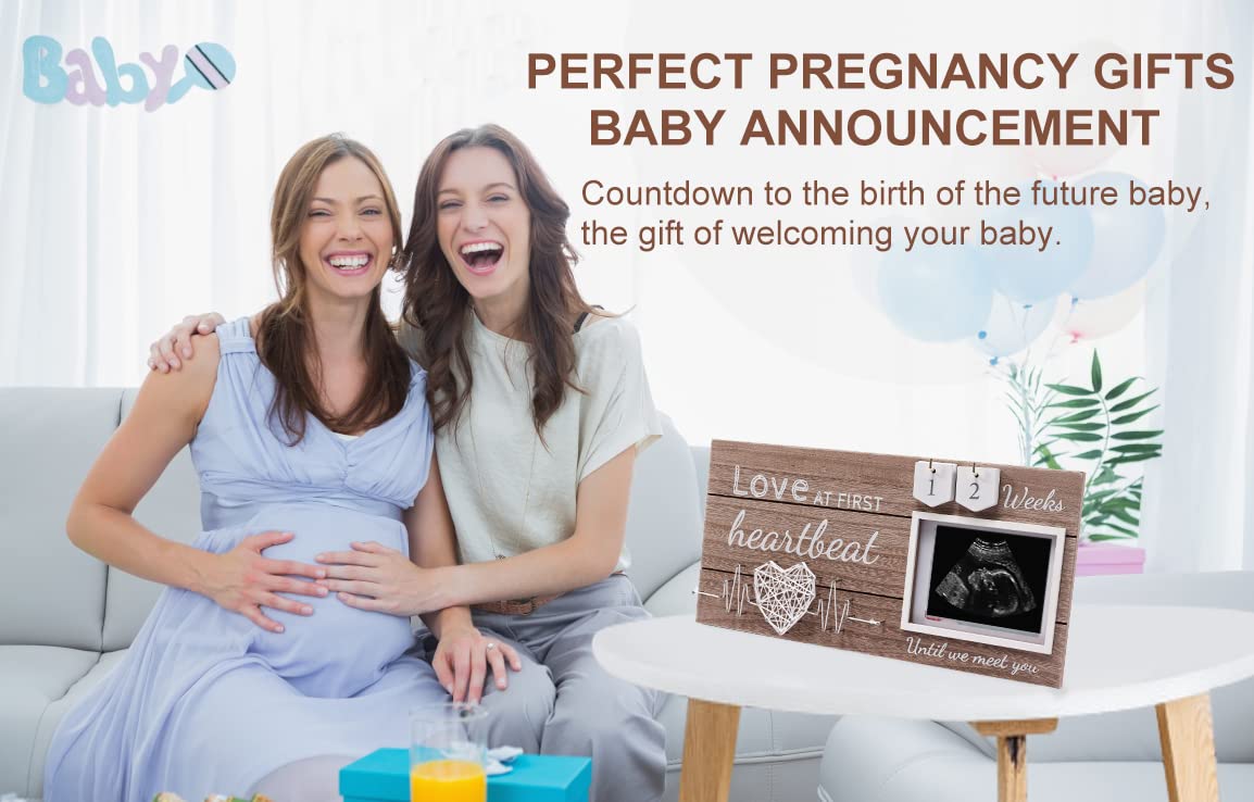 Garybank Love at First Heartbeat Ultrasound Picture Frame, Baby Announcement with Changeable Pregnancy Week Numbers, Pregnancy M