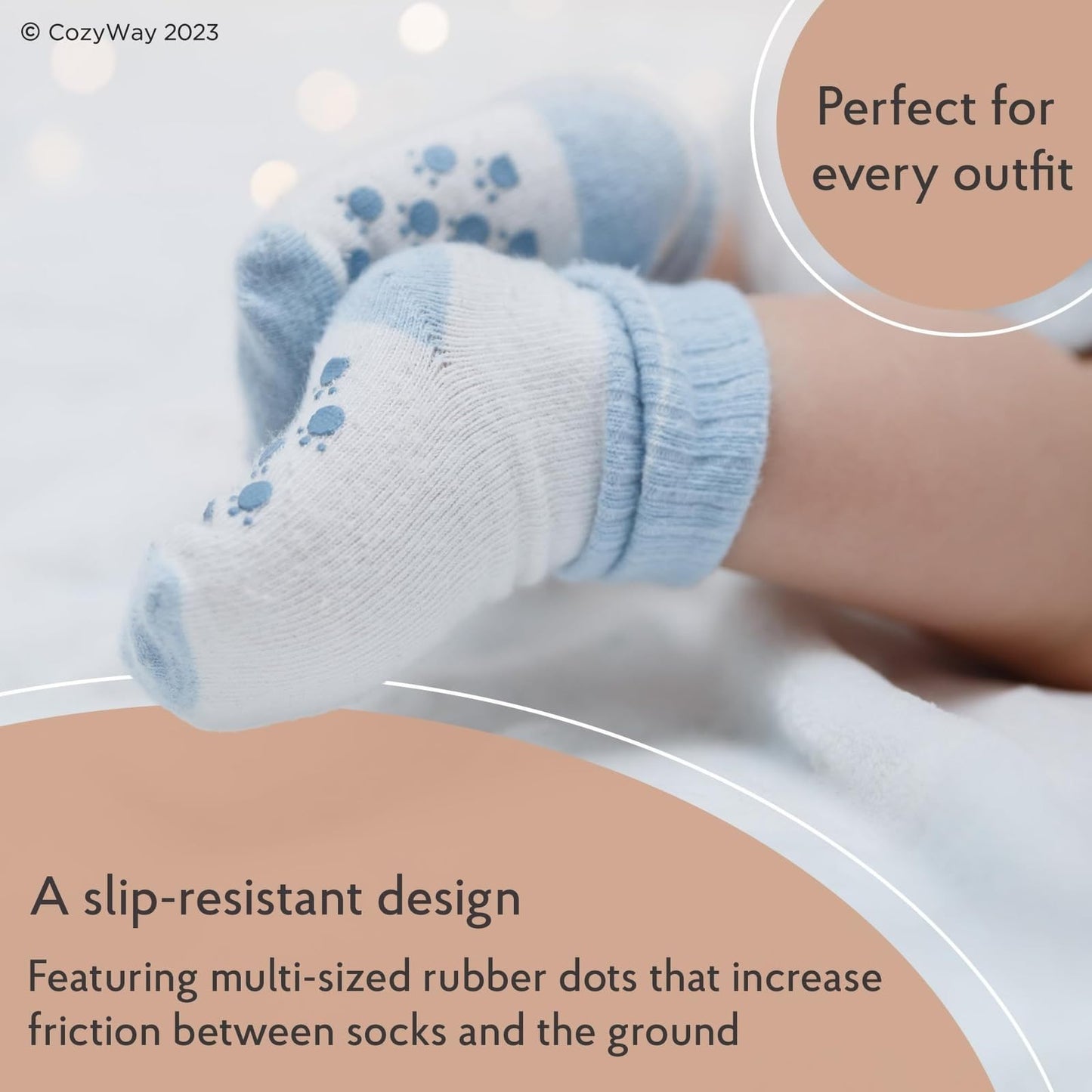 Cozyway Non Slip Toddler Socks 12 Pairs With Grip For Boys Girls Baby Infants Kids Anti Skid Cotton Crew Socks 3-5 Years