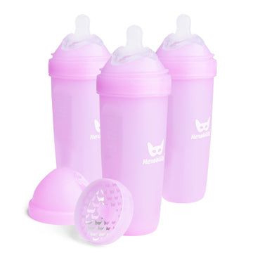 Herobility Double Anti-Colic Baby Bottles - 12 Fl Oz/340Ml - 3-Pack - Purple