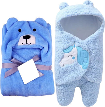 AAKRITI Warm Newborn Baby Sleeping Bag for Winter Baby Swaddling Blanket || Single Hooded with Embroidered Blanket ||for 06 Mon