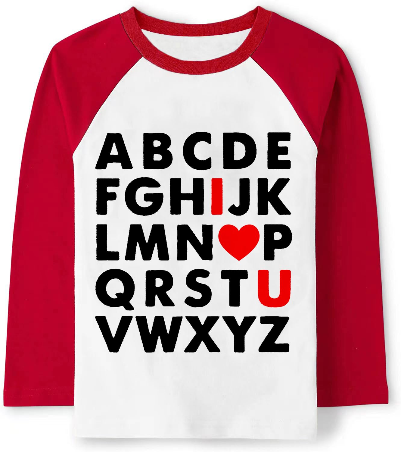 Toddler Boys T-Shirt Valentine'S Day Shirt Abc I Love U Heart Tops Kids Long Sleeve Raglan Baby Cotton Tees 2T