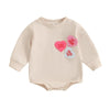 Lagkiyoj Baby Girl Valentines Day Outfit Heart Embroidery Bubble Romper Long Sleeve Crewneck Sweatshirt Infant Spring Clothes (A
