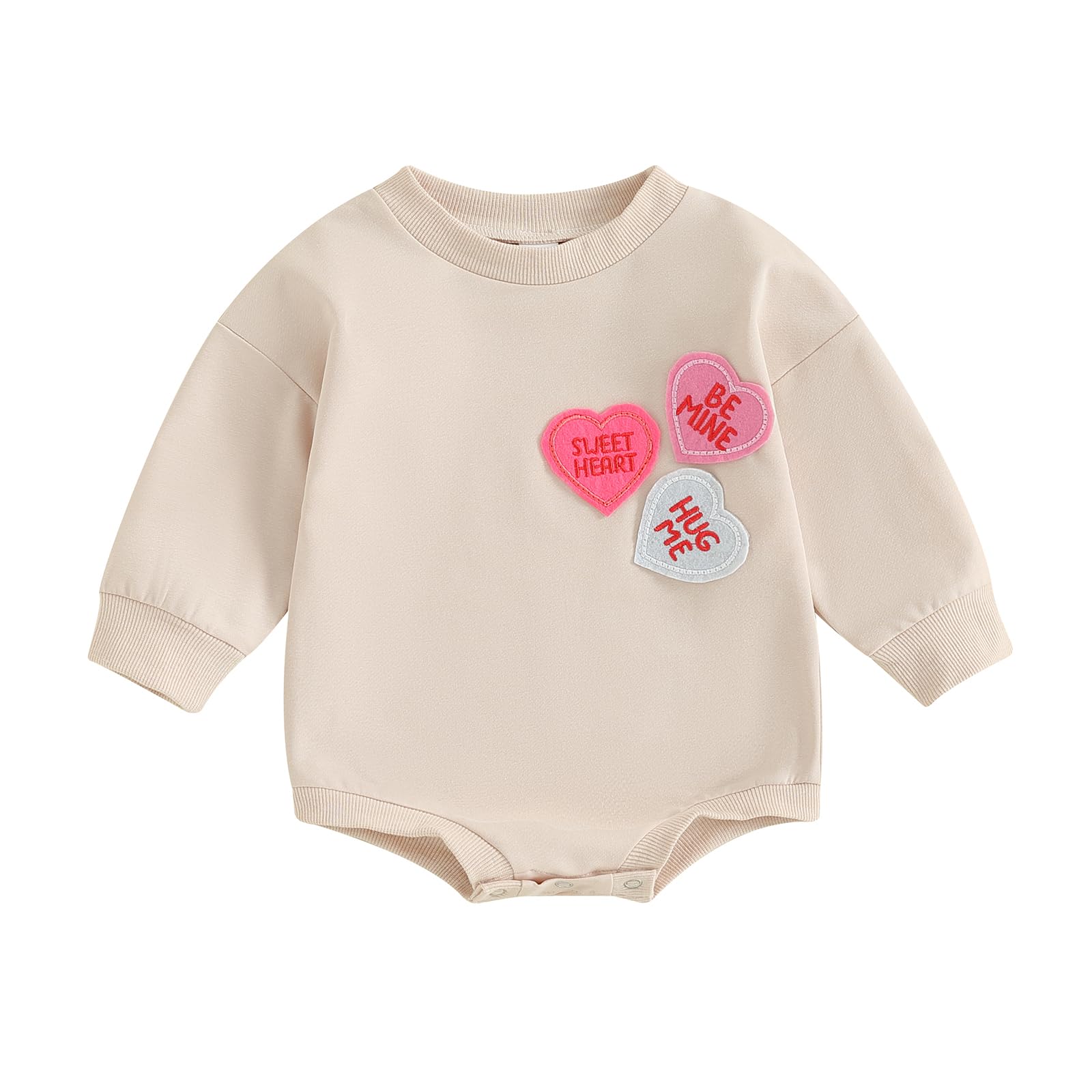 Lagkiyoj Baby Girl Valentines Day Outfit Heart Embroidery Bubble Romper Long Sleeve Crewneck Sweatshirt Infant Spring Clothes (A