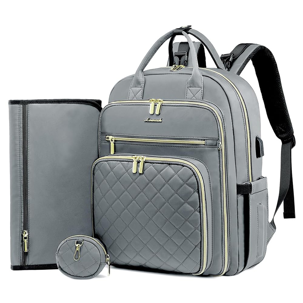LOVEVOOK Baby Diaper Bag,Waterproof Diaper Backpack with USB Charging Port for Baby, Large Capacity Fit for 15.6 inch Laptop,Lig