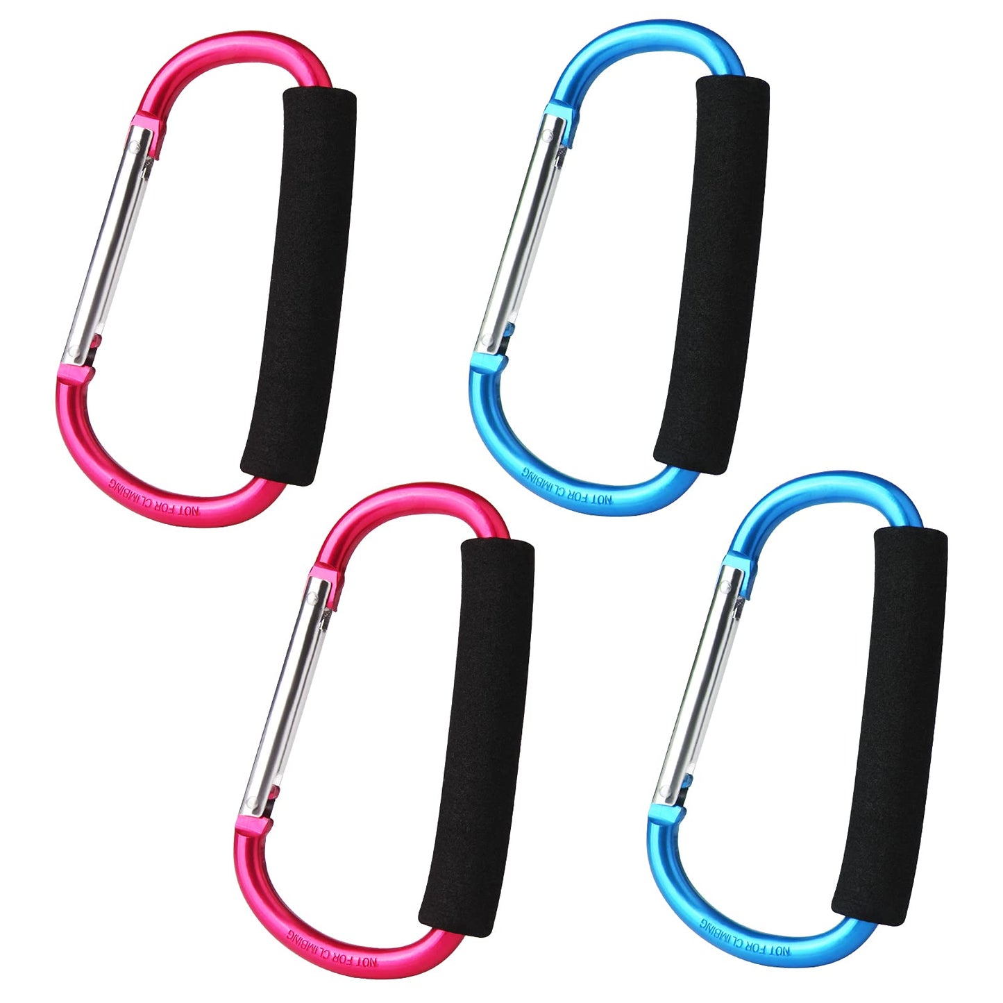 sansheng 4 Pack Large Carabiner 5.5 D Style Click and Carry Bag Carrier Stroller Hooks(Light Blue and Rose red)