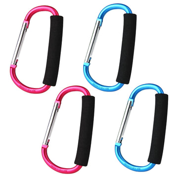 sansheng 4 Pack Large Carabiner 5.5 D Style Click and Carry Bag Carrier Stroller Hooks(Light Blue and Rose red)