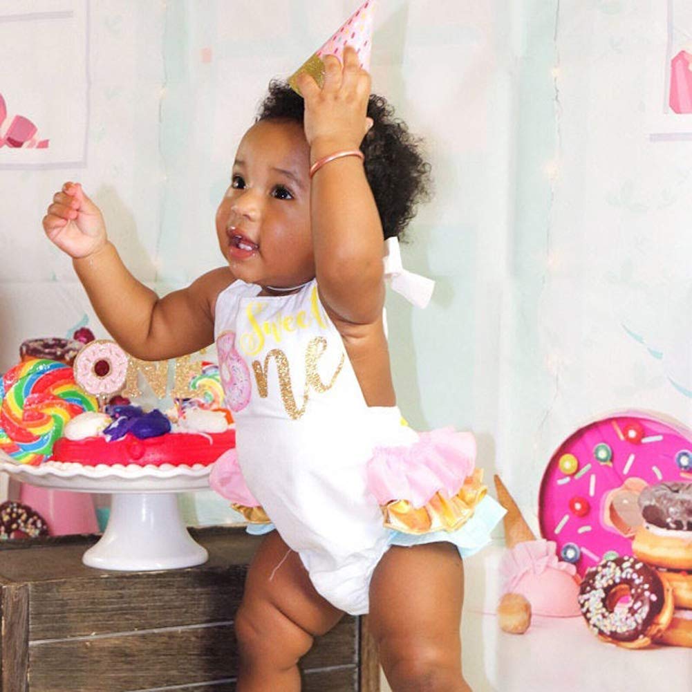 Cute Baby Girl First Birthday Outfit Halter Romper Ice Cream Cake Smash Bodysuit Sunsuit (A-White, 6-12 Months)