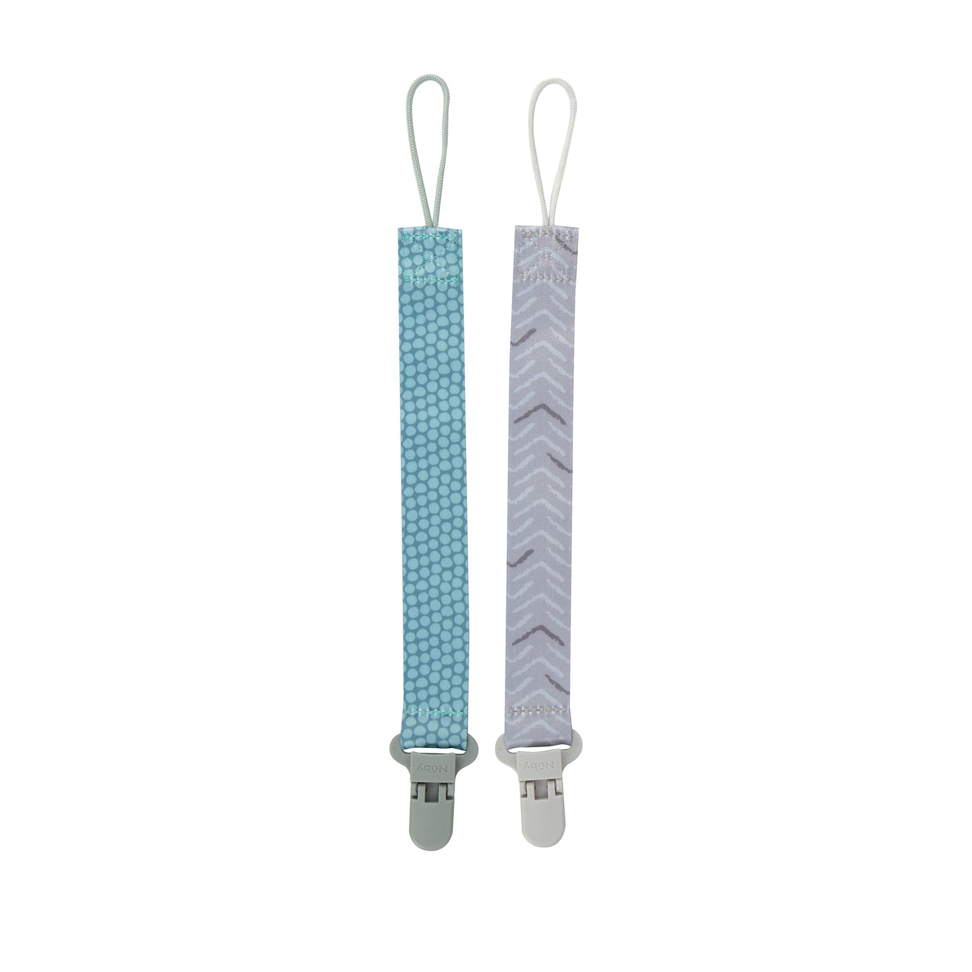 Nuby Pacifinder Baby Pacifier Clip - (2-Pack) - Pacifier Holder Clip With Convenient Hook Loop - Green Dots And Gray Arrows